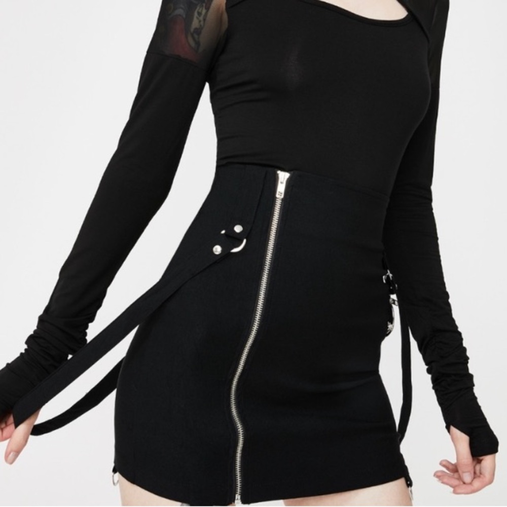 Killstar Adele Black Zipper Stretch Mini Skirt Gothic Vampirecore Emo Dollskill
